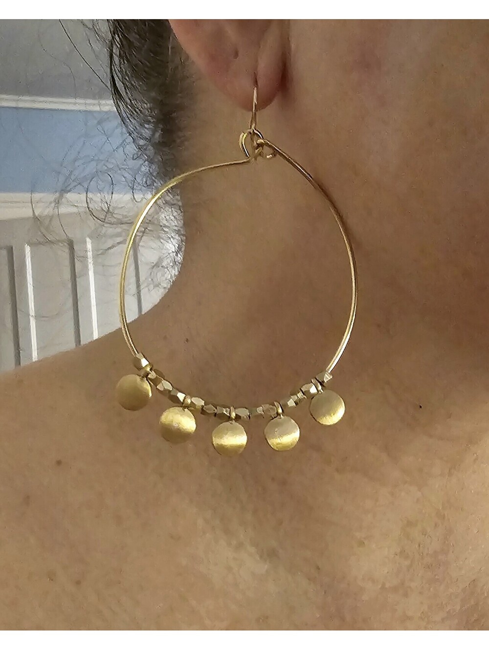 Anthropology Marlyn Schiff Matte Gold Tone Hoops NWT Never Worn Lightweight